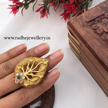 Pear Drops Floral Rajwadi Finger Ring, Gold Plated, Size Adjustable