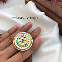 White Chimes Big Round Finger Ring, Kundan Stones, 4 Colors Options