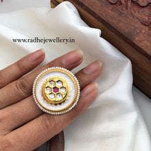 White Chimes Big Round Finger Ring, Kundan Stones, 4 Colors Options