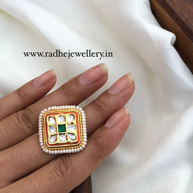 White Diamond Shape Finger Ring, Kundan Stones