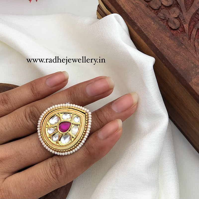 Deewangi Drop Shape Finger Ring, Kundan Stones