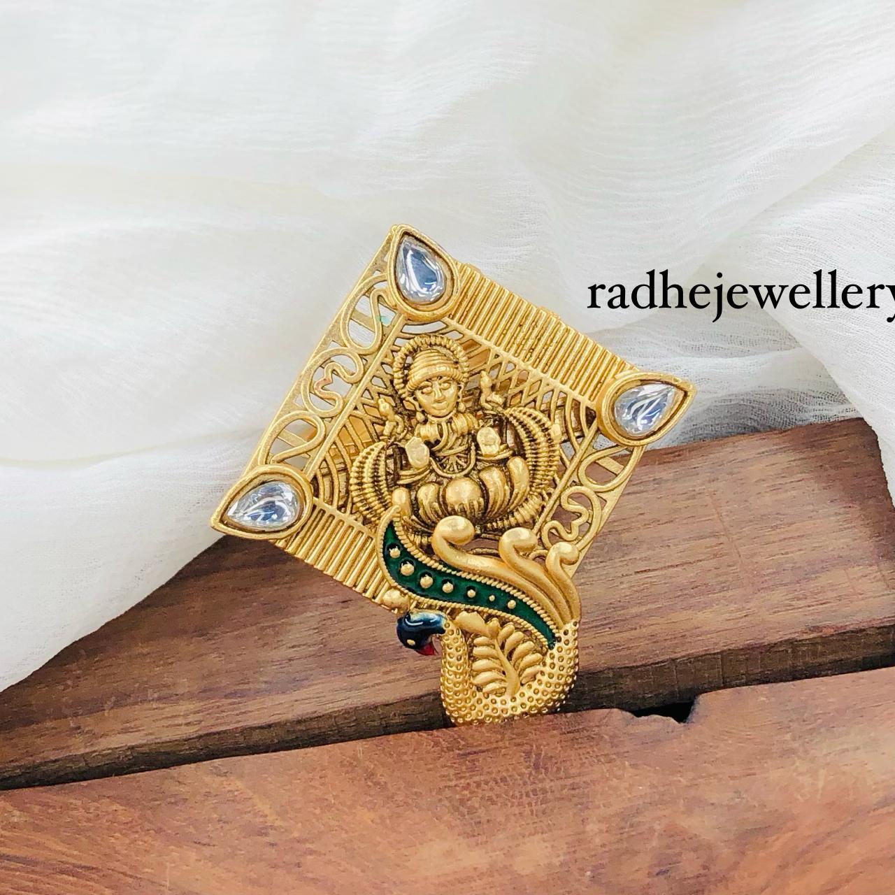 Krishna Rajwadi Finger Ring, Gold Plated, Size Adjustable