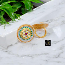 Classic Rajwadi Finger Ring, Gold Plated, Size Adjustable