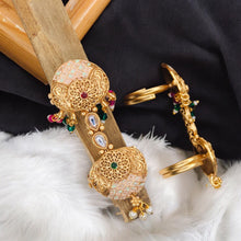 Classic Flowers Rajwadi Double Finger Ring ,Size Adjustable