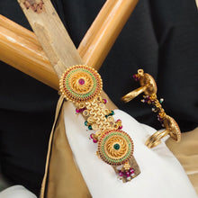 Classic Flowers Rajwadi Double Finger Ring ,Size Adjustable