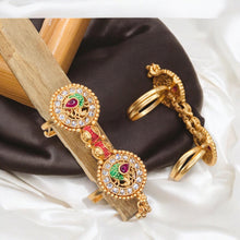 Classic Flowers Rajwadi Double Finger Ring ,Size Adjustable