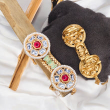 Classic Flowers Rajwadi Double Finger Ring ,Size Adjustable