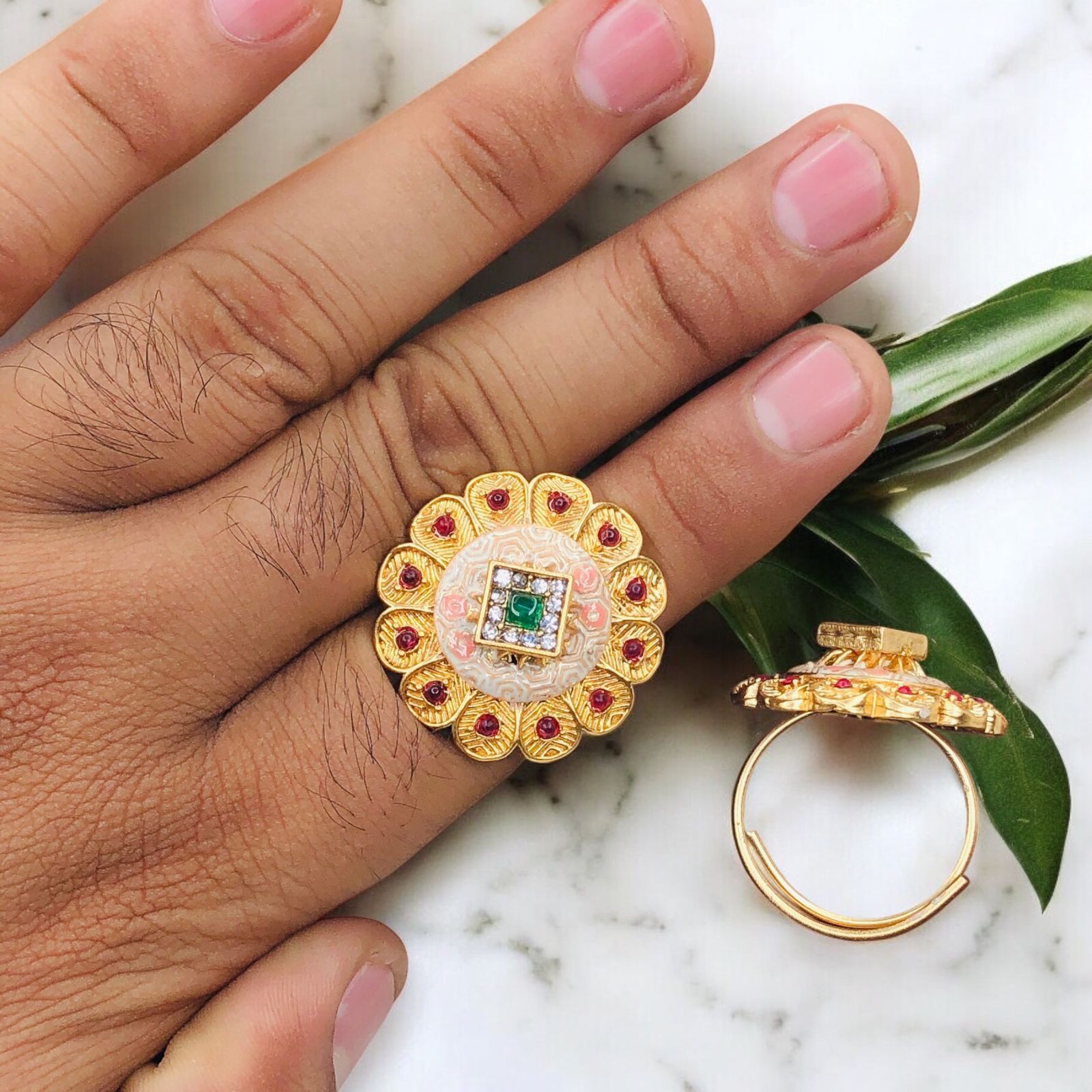 Meenakari Ring/Kundan Meenakari Ring/Bridal Ring/Ivory Meenakari Kundan Ring/Wedding Ring