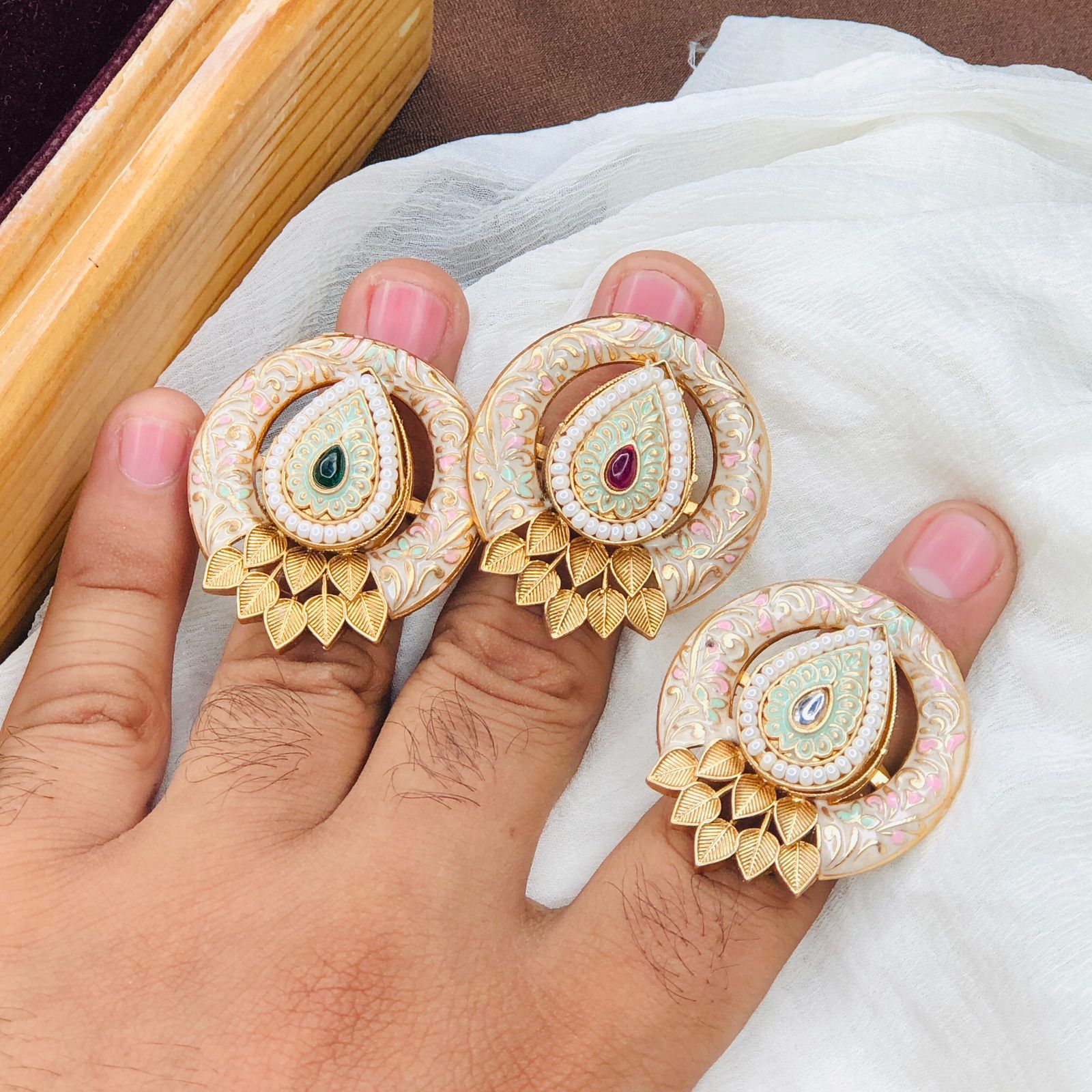 Meenakari Ring/Kundan Meenakari Ring/Bridal Ring/Ivory Meenakari Kundan Ring/Wedding Ring