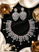 Luxury Pink Floral AD Stone Bridal Necklace Set | Radhe Jewellery