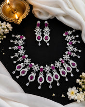 Luxury Pink Floral AD Stone Bridal Necklace Set | Radhe Jewellery