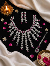 Luxury Pink Floral AD Stone Bridal Necklace Set | Radhe Jewellery