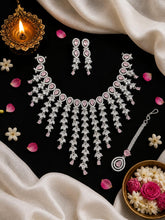 Luxury Pink Floral AD Stone Bridal Necklace Set | Radhe Jewellery