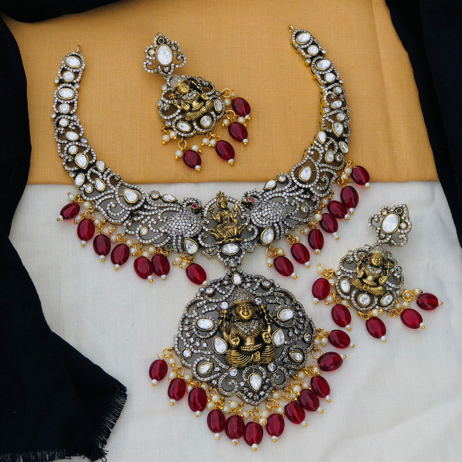 Bridal Goddess Maroon Bead Victorian Necklace