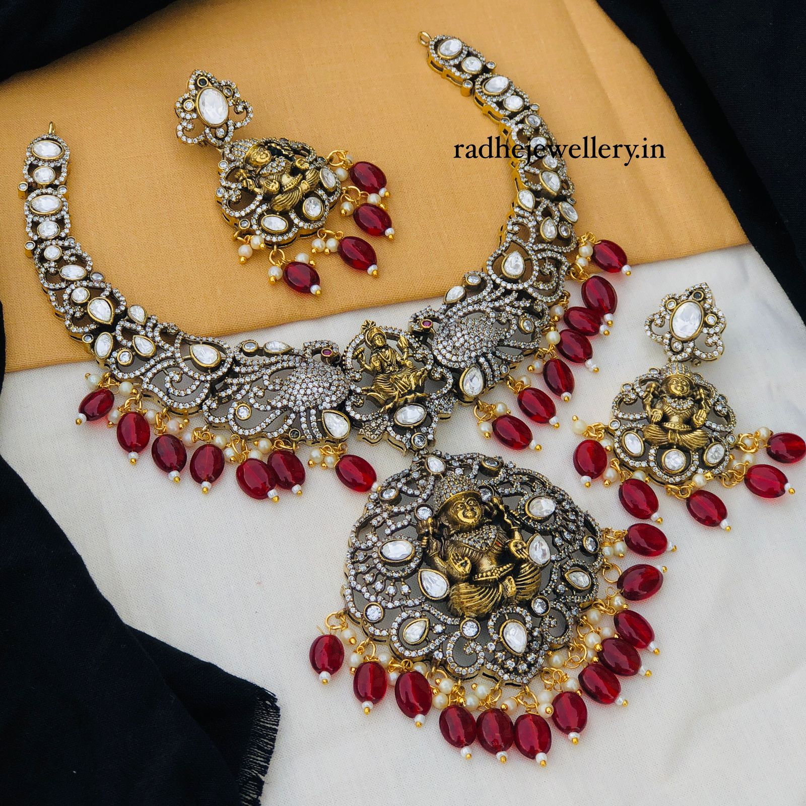 Bridal Goddess Maroon Bead Victorian Necklace