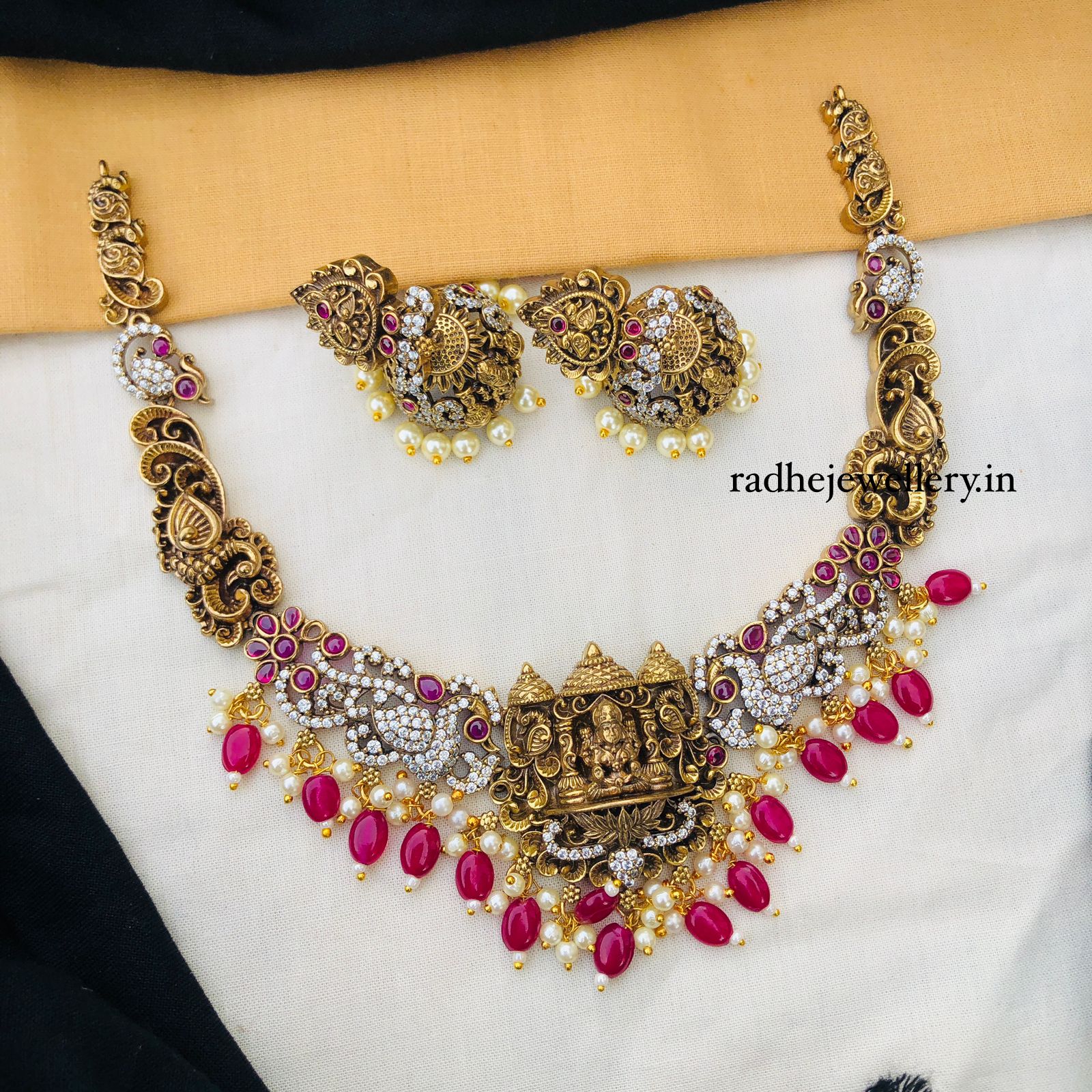 Bridal Goddess Maroon Bead Victorian Necklace