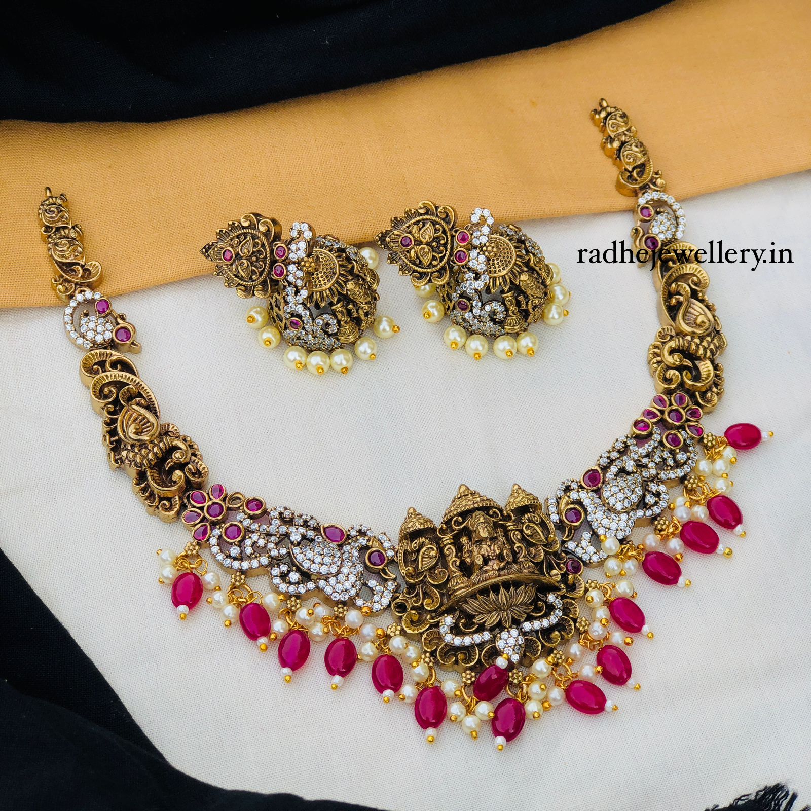 Bridal Goddess Maroon Bead Victorian Necklace