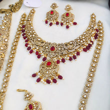 Traditional Bridal Jewelry Set – Antique Gold Finish with Ruby Red Stones & Pearl Drops