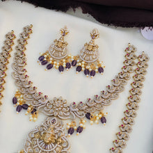 Royal Bridal Temple Jewellery Set with Layered Necklaces, Chandbali Earrings & Waist Belt – Gold Tone with Purple Bead
