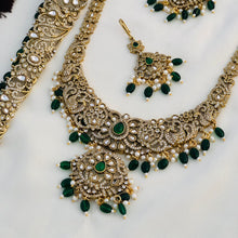 Royal Bridal victorian stone bridal jewellery set | Choker, Long Haram, Earrings & Maang Tikka | South Indian Wedding Collection