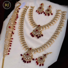 Royal Bridal victorian stone bridal jewellery set | Choker, Long Haram, Earrings & Maang Tikka | South Indian Wedding Collection