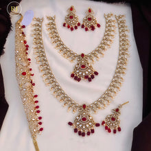 Royal Bridal victorian stone bridal jewellery set | Choker, Long Haram, Earrings & Maang Tikka | South Indian Wedding Collection