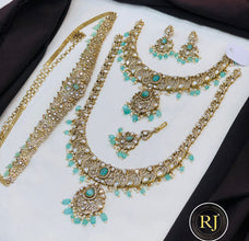 Royal Bridal victorian stone bridal jewellery set | Choker, Long Haram, Earrings & Maang Tikka | South Indian Wedding Collection