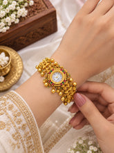 Traditional Gold Tone Designer Watch Bracelet with Multicolor Stone & Beaded Charms