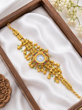 Traditional Gold Tone Designer Watch Bracelet with Multicolor Stone & Beaded Charms
