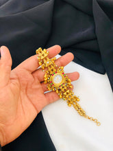 Traditional Gold Tone Designer Watch Bracelet with Multicolor Stone & Beaded Charms