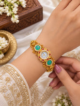 Traditional Gold Tone Designer Watch Bracelet with Multicolor Stone & Beaded Charms