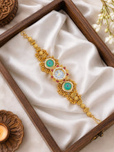 Traditional Gold Tone Designer Watch Bracelet with Multicolor Stone & Beaded Charms