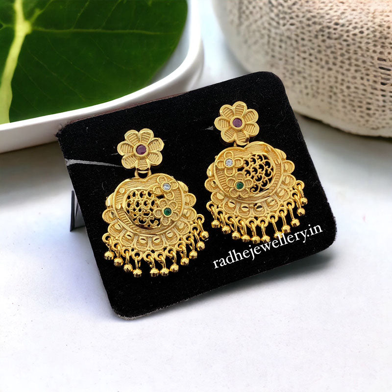 One Gram Gold Covering Dangler Earrings In Floral Pattern For Women & Girls