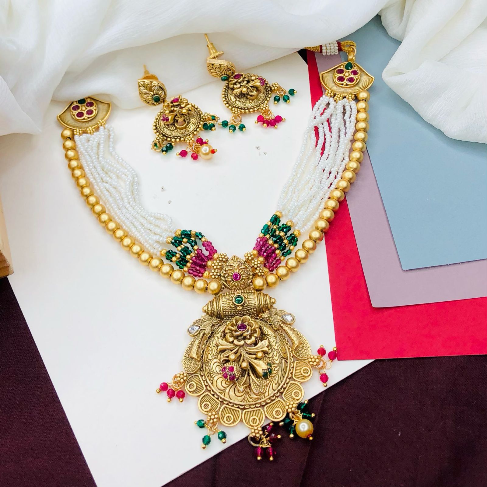 Ethnic Rajwadi Necklace Set, with Earrings