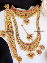Long Haram and Choker Matte Golden Temple Jewellery Set With Earrings Bridal jewelry, Gold Necklace, South Indian Wedding Party Jewellery