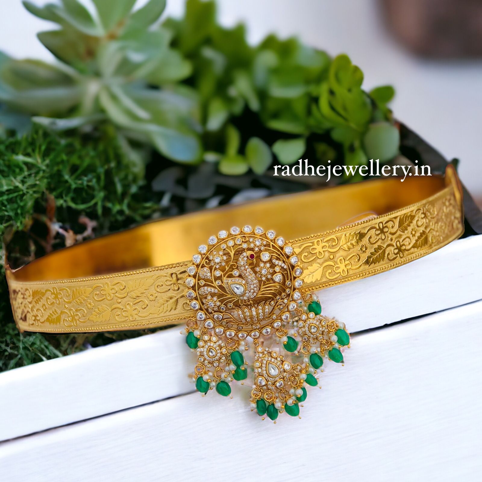 Gold Plated Waist Belt With AD Stones peacock Pendant