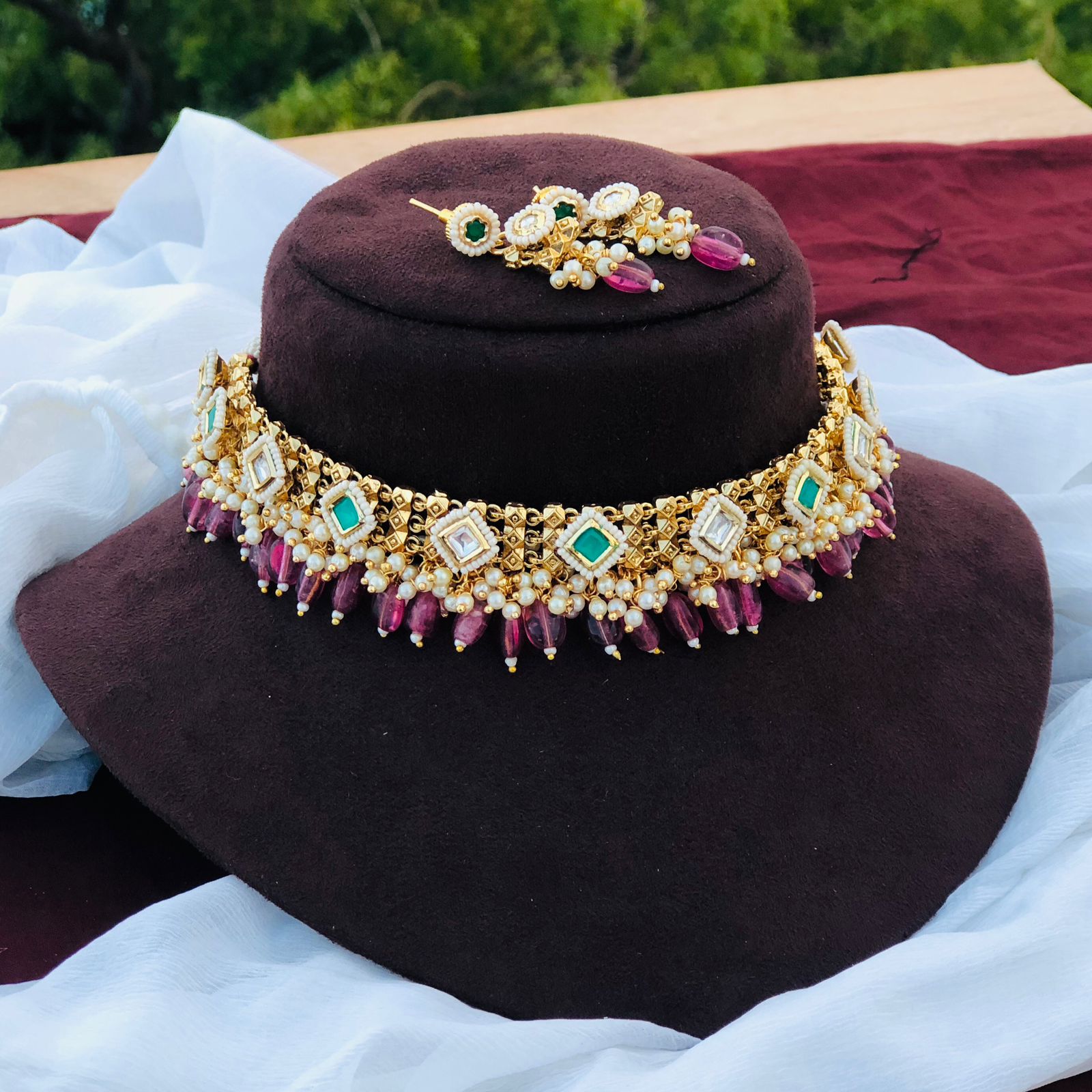 Rajwadi Gold Necklace / Kundan Multicolor Necklace / Rajasthani Jewelry / Handmade Rajwadi Golden Traditional Necklace