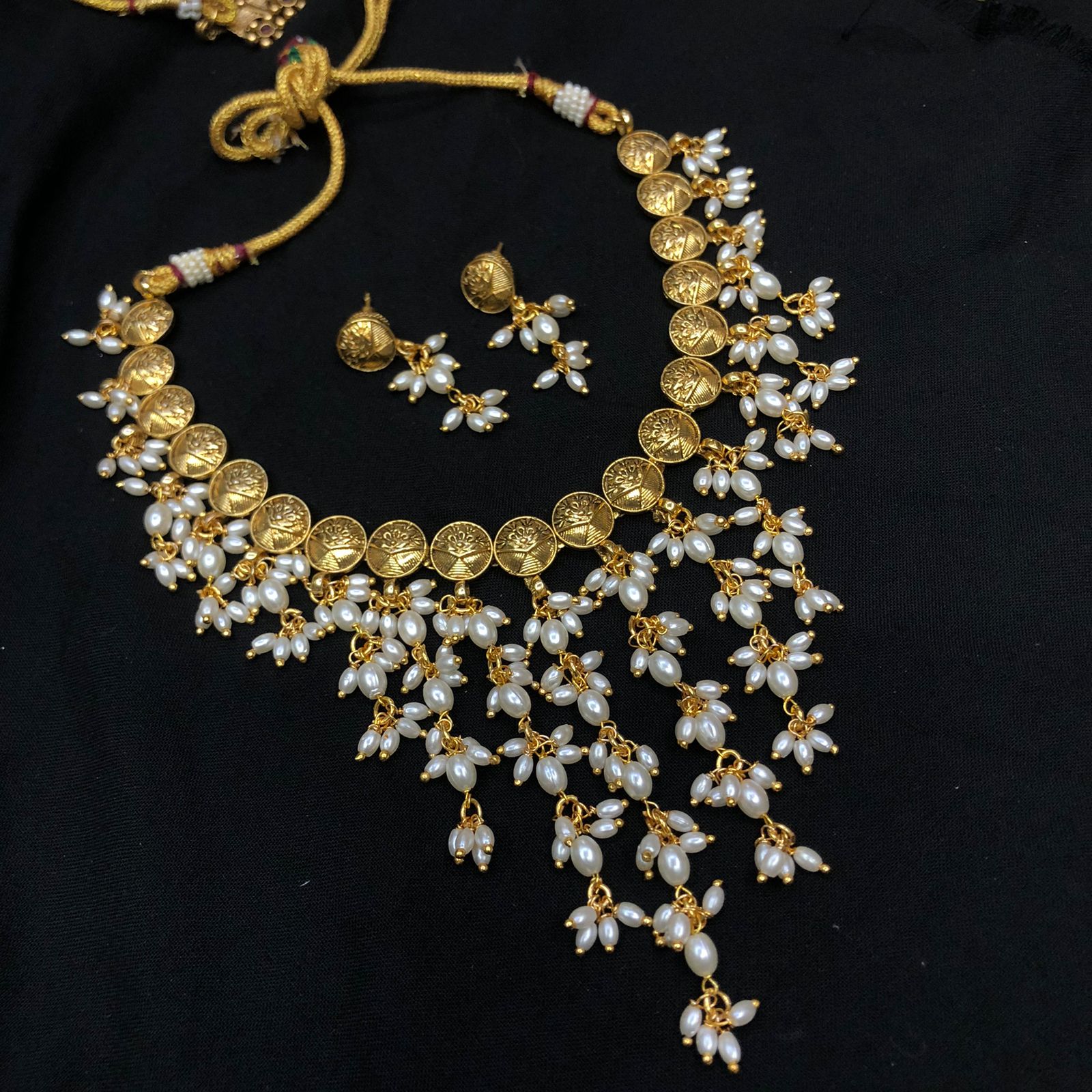 Designer Matte Gold Polish Necklace Set