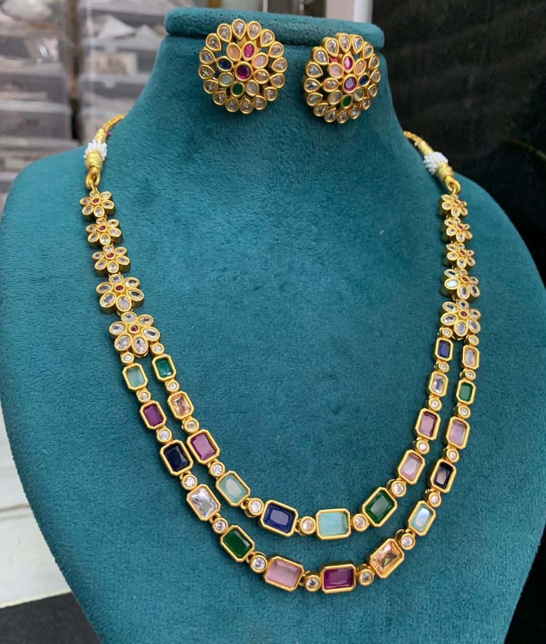 Elegant look multicolor ad stone necklace set