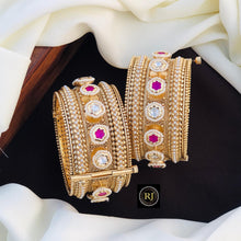 Bollywood style Gold Plated Openable Screw Kada/ White beads jadau stone Kada / Indian Bridal bangles