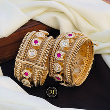 Bollywood style Gold Plated Openable Screw Kada/ White beads jadau stone Kada / Indian Bridal bangles