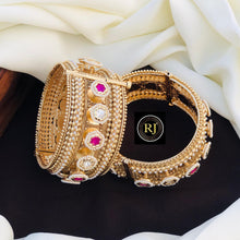 Bollywood style Gold Plated Openable Screw Kada/ White beads jadau stone Kada / Indian Bridal bangles