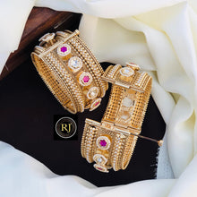 Bollywood style Gold Plated Openable Screw Kada/ White beads jadau stone Kada / Indian Bridal bangles