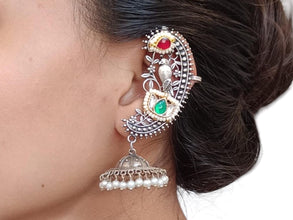 Classic Ear Cuffs with Kundan Jadau Oxidised Earring Design