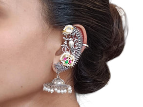 Classic Ear Cuffs with Kundan Jadau Oxidised Earring Design