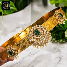 Traditional Gold-Toned Kasu-Pattern Vaddanam/Oddiyanam with Kundan, Ruby, and Emerald Embellishments