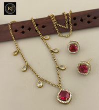 Elegant Gold Pink Cushion-Cut Stone & Halo Necklace and Earrings Set with Pear-Cut Charms