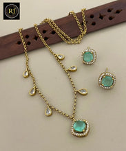 Elegant Gold Pink Cushion-Cut Stone & Halo Necklace and Earrings Set with Pear-Cut Charms