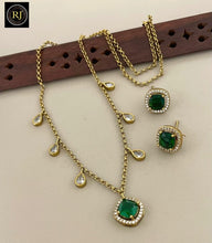 Elegant Gold Pink Cushion-Cut Stone & Halo Necklace and Earrings Set with Pear-Cut Charms