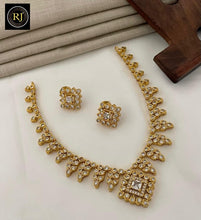 Matte Gold Leaf Motif Necklace Set with Lavender & White AD Stones